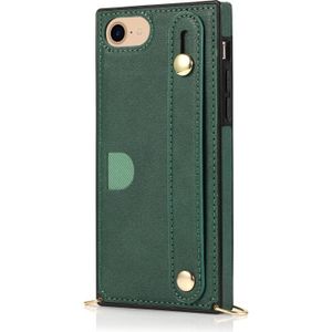 Voor iPhone 7 / 8 / SE 2020 Polsband PU+TPU Schokbestendige beschermhoes met Crossbody Lanyard & Holder & Card Slot(Groen)