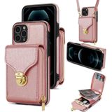 Voor iPhone 11 Pro Rits Hardware Kaart Portemonnee Telefoonhoes (Rose Goud)