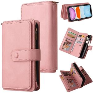Skin Feel PU + TPU Horizontal Flip Leather Case with Holder & 15 Cards Slot & Wallet & Zipper Pocket & Lanyard For iPhone 11(Pink)