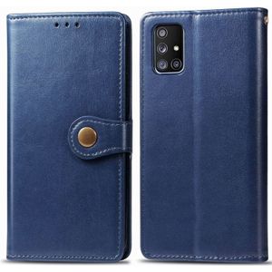Voor Galaxy A51 5G Retro Solid Color Leather Buckle Telefoonhoes met Lanyard & Photo Frame & Card Slot & Wallet & Stand Functie(Blauw)