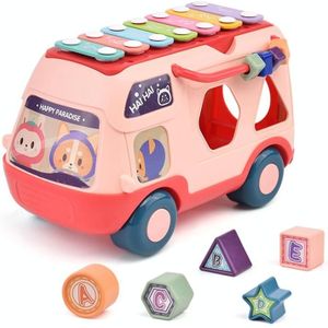 Kinderen multifunctionele bus speelgoed met lichte muziek vroeg onderwijs puzzel speelgoed (Roze)