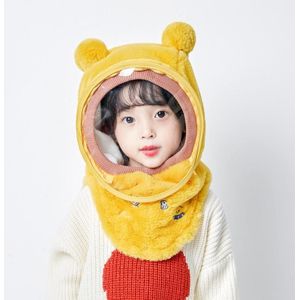 Children Integrated Warm Plush Cap Scarf With Face Mask  Size: About 52-54cm(Yellow)