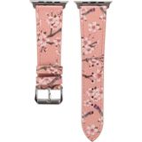 Plum Blossom patroon lederen pols horloge Band Fashion for Apple Watch serie 3 & 2 & 1 38mm(Pink)