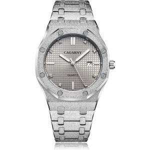 Cagarny 6885 Simple Stone Surface Quartz Steel Band Watch for Men (Silver Shell Gray Surface)