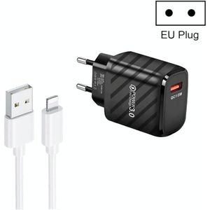 TE-005 QC3.0 18W USB-snellader met 1m 3A USB naar 8-pins kabel  EU-stekker