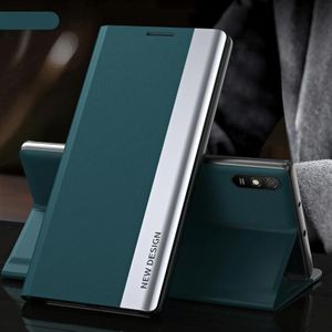 For Xiaomi Redmi 9A Side Electroplated Magnetic Ultra-Thin Horizontal Flip Leather Case with Holder(Green)