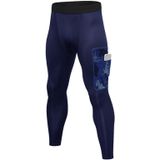 Camouflage Pocket Training Running Fast Dry High Elastic Sports Casual Tights (Kleur: Navy Blue Size:L)