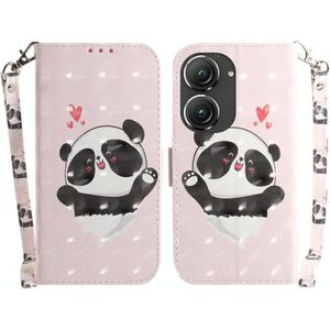 Voor Asus Zenfone 9 3D Gekleurde Horizontale Flip Lederen Telefoon Case (Heart Panda)
