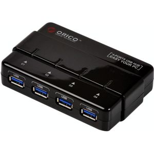 ORICO H4928-U3 ABS hoge snelheid 4 ports USB 3.0 HUB met 12V voedingsadapter voor Smartphones / Tablets(zwart)