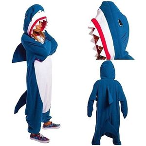 Winter volwassenen Pyjama's sets cartoon warme Flanel Hooded nachtkleding  maat: XL (Shark)