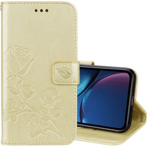 Rose relif horizontale Flip PU lederen case voor iPhone XR  met houder & kaartsleuven & portemonnee (goud)