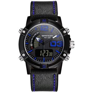 SANDA773 horloge trend kalender nachtlampje waterdicht student horloge multifunctionele sport leer elektronische horloge (blauw)