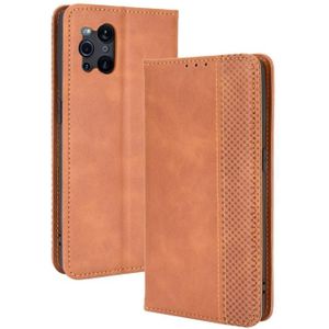 Voor OPPO Find X3 / Find X3 Pro Magnetische Gesp Retro Crazy Horse Texture Horizontale Flip Lederen Case met Houder & Card Slots & Foto frame (Bruin)