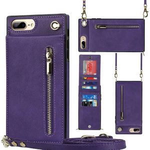 Cross-Body Zipper Square TPU + PU Back Cover Case met Houder & Card Slots & Wallet & Strap voor iPhone 8 Plus / 7 Plus
