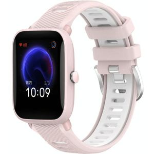 Voor Amazfit Pop Pro 22 mm kruistextuur twee kleuren siliconen stalen gesp horlogeband (roze + wit)