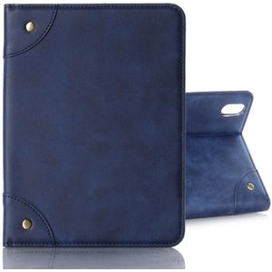 Retro Book Style Horizontal Flip PU Lederen Case met Houder & Card Slots & Wallet voor iPad Mini 6 (Navy Blue)