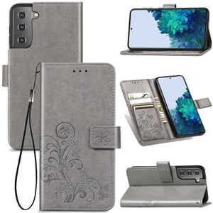Vierbladige gesp relif gesp mobiele telefoon bescherming lederen case met Lanyard & Card Slot & Wallet & Bracket Functie Voor Samsung Galaxy S30(Grijs)
