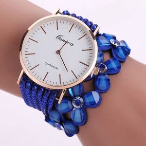 Vrouwen ronde wijzerplaat bloem Diamond hengsten armband horloge (blauw)