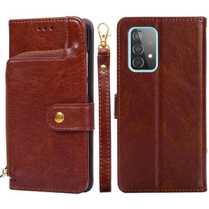 Voor Samsung Galaxy A52 5G / 4G Zipper Bag PU + TPU Horizontale Flip Lederen Case Met Houder & Card Slot & Portemonnee & Lanyard (Brown)