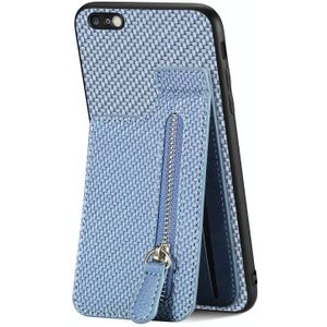 Voor iPhone 6 Plus / 6s Plus Koolstofvezel Verticale Flip Rits Telefoon Case(Blauw)