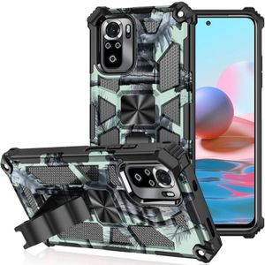 Voor Xiaomi Redmi Note 10 Camouflage Armor Shockproof TPU + PC Magnetische Beschermhoes met Houder (Mint Groen)