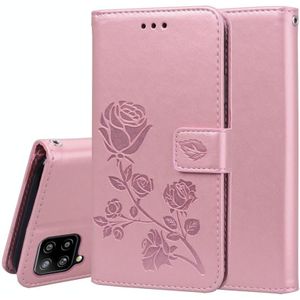 Voor Samsung Galaxy A42 5G Rose relif horizontale flip PU lederen hoesje met houder en kaart slots &portemonnee (rose goud)