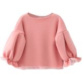 Autumn and Winter Warm Cute Puff Sleeve Top Heart-shaped Embroidered Sweatshirt Girls Tops  Height:90cm(White)
