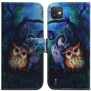 For Wiko Y82 Coloured Drawing Leather Phone Case(Oil Painting Owl)