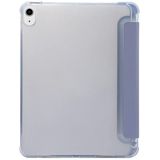 Voor iPad Air (2020) 10 9 3-vouwen elektrisch geperste huidtextuur horizontale flip schokbestendige transparante TPU + PU lederen behuizing met houder en penslot & slaap / wake-upfunctie(Baby Blue)