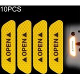 10 stuks OPEN reflecterende tape waarschuwing Mark fiets accessoires auto deur stickers (geel)