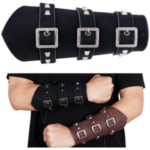 P01994 Heren lederen Bracer Personality Punk Riding Arm Guard (Black)