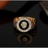 Hip Hop 18K goud vergulde Lion Head Rhinestone Ring voor mannen  US maat: 8  binnendiameter: 18mm  omtrek: 57mm(Gold)