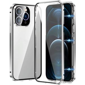 Voor iPhone 12 Pro Max magnetische dubbele gesp HD gehard glas telefoonhoesje