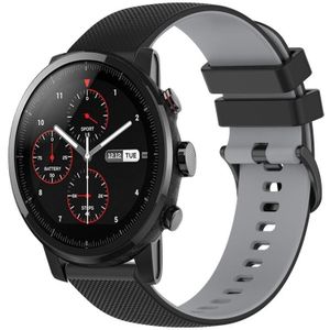 Voor Amazfit 2 Stratos 22 mm geruite tweekleurige siliconen horlogeband (zwart + grijs)