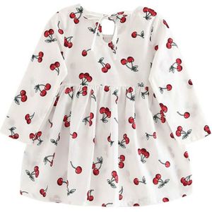 Meisje jurk kinderen jurk meisjes lange mouw plaid jurk zachte katoenen zomer prinses jurken baby meisjes kleding  maat:110cm (Witte Kers)