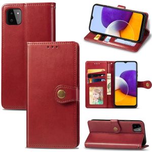 Voor Samsung Galaxy A22 5G Solid Color Leather Buckle Case met Lanyard & Photo Frame & Card Slot & Wallet & Stand-functie