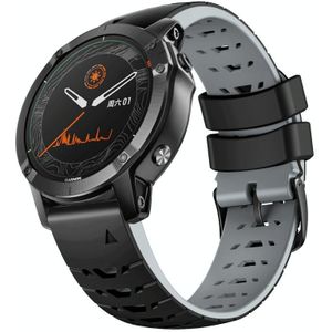 Voor Garmin Fenix 7 22 mm trapeziumvormige siliconen horlogeband met snelsluiting (zwart grijs)