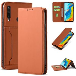 Voor Huawei P30 Lite / Nova 4e Strong Magnetism Liquid Feel Horizontal Flip Leather Case met Holder & Card Slots & Wallet(Brown)