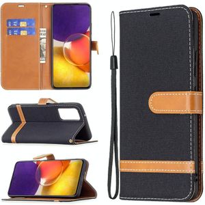 Voor Samsung Galaxy A82 5G Kleur Matching Denim Texture Horizontale Flip Leren Case met Houder & Card Slots & Wallet & Lanyard (Zwart)