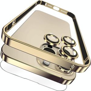 For iPhone 14 Pro 3 in 1 Ultra-thin Metal Frame + Lens + Film Phone Protection Set(Gold)