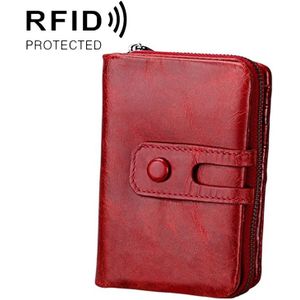 3577 antimagnetische RFID mannen en vrouwen gek paard textuur lederen rits portemonnee (rood)