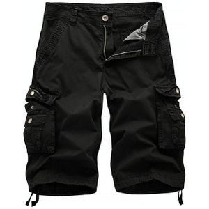 Zomer multi-pocket effen kleur losse casual lading shorts voor mannen (kleur: zwart Maat: 34)