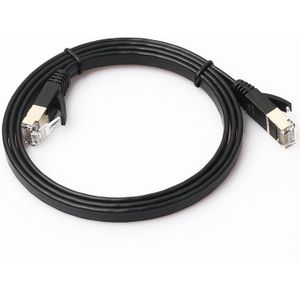 1m CAT7 10 Gigabit Ethernet Ultra platte patchkabel voor Modem Router LAN netwerk - gebouwd met afgeschermde RJ45-aansluitingen (zwart)