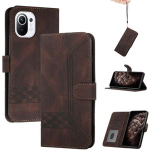 Voor Xiaomi MI 11 Cubic Skin Feel Flip Leather Phone Case (Dark Brown)