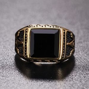 Europa en Amerika stijl Punk Gothic Retro Zwarte Onyx edelsteen mannen Titanium staal Ring  US maat: 10  Diameter: 19 9 mm  omtrek: 62.4mm(Gold)