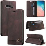For Samsung Galaxy S10 Skin Feel Anti-theft Brush Horizontal Flip Leather Case with Holder & Card Slots & Wallet(Brown)