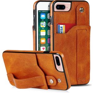 Crazy Horse Texture Schokbestendig TPU + PU lederen tas met kaartsleuf & polsbandhouder voor iPhone 7 Plus / 8 Plus