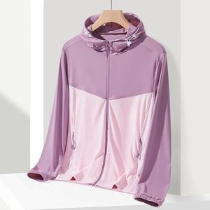 UPF40+ heren en dames zomer hoge elasticiteit ijszijde zonnebrandcrme kleding sportjas  maat: XL (roze-vrouwelijk)
