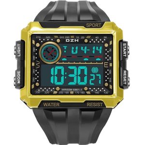 Syneke 6861 Outdoor Lichtgevend Waterdicht Multifunctioneel Vierkant Groot scherm Display Sport Electronic Watch (Black Gold)