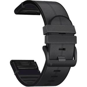 Voor Garmin Fenix 6X Silicone + Leather Quick Release Replacement Strap Watchband (Zwart)